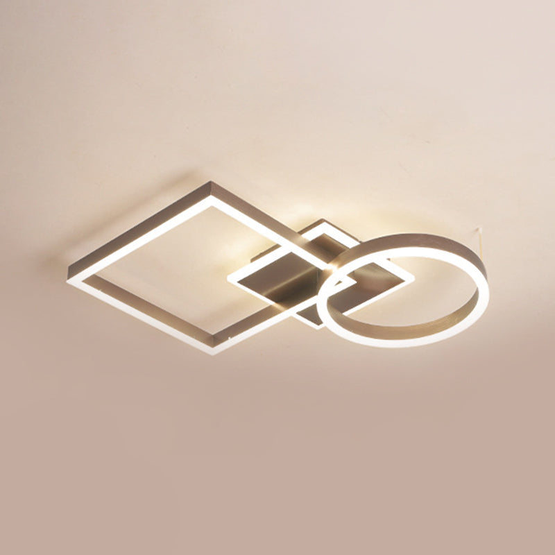 Lampada da soffitto a LED moderna e creativa, struttura geometrica in alluminio dorato/caffè, luce da incasso in luce calda/bianca, 20,5"/34" L