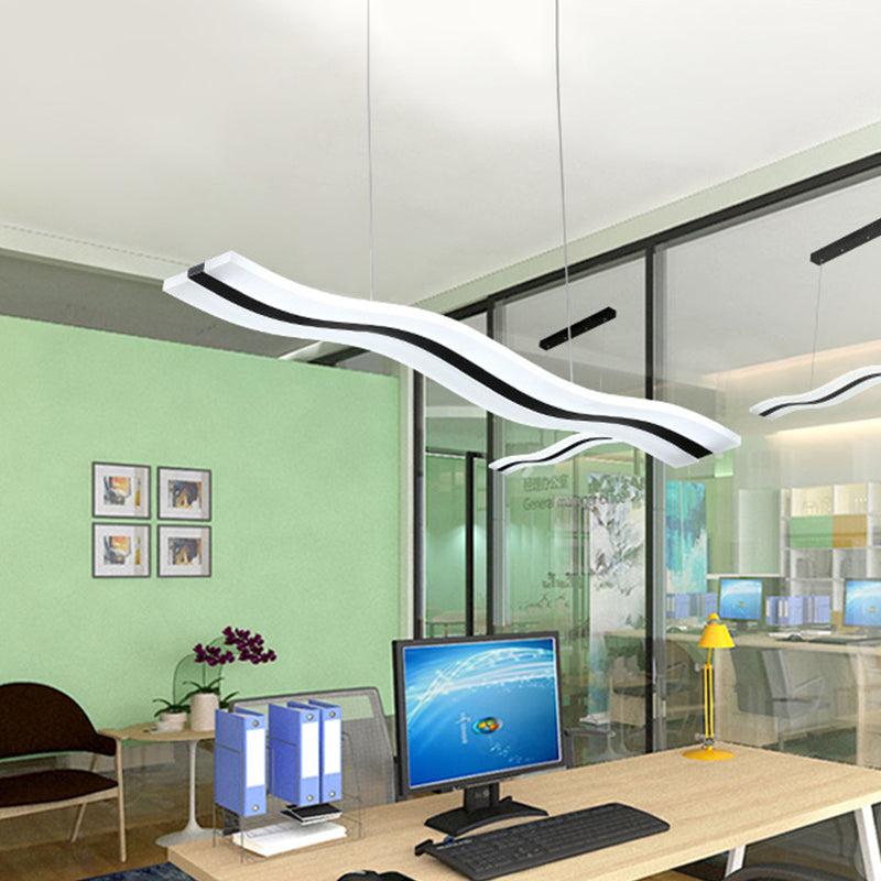 Pendentif de forme d'onde Pendentif simple Office acrylique LED Hanging Lightture en noir, lumière chaude / blanche