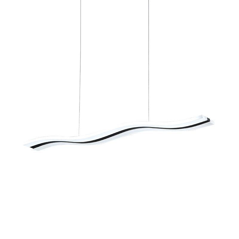 Waveform Drop Pendant Simple Acrylic Office LED Hanging Light Fixture in Black, Warm/White Light