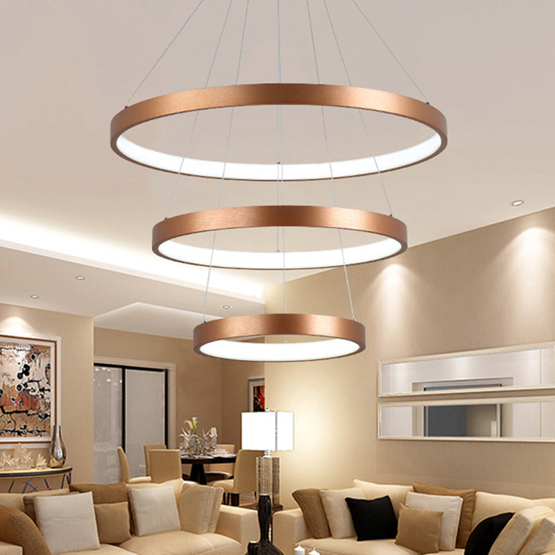 Lampadario a dinetta a cerchio da 1/2/a 3 livelli lampadario metallico a led a led luce in oro, luce calda/bianca