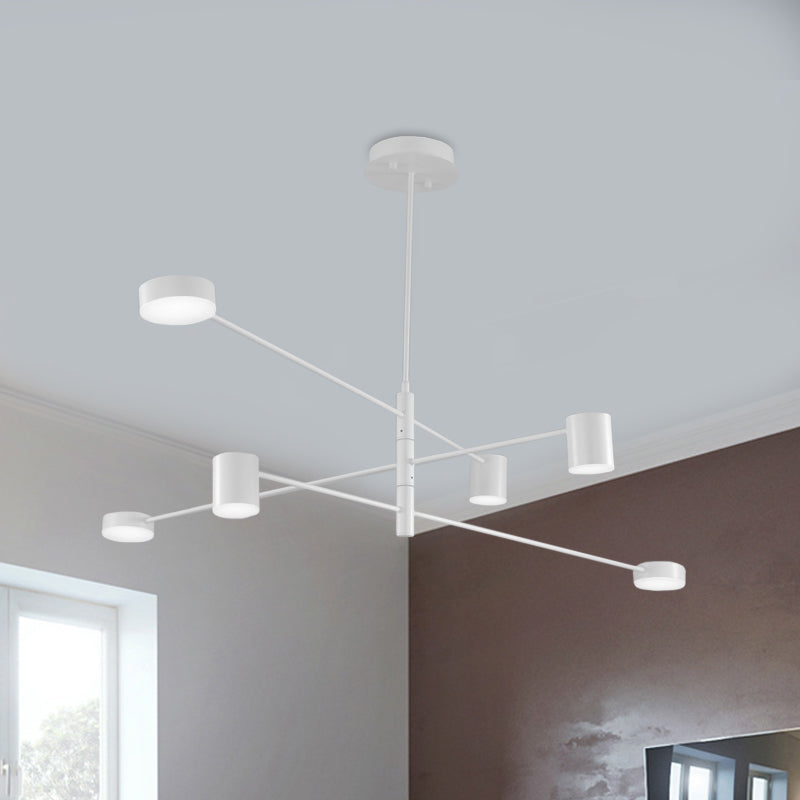 Black/White 3/4-Tier Straight Arm Pendant Modern Iron 6/8 Bulbs LED Chandelier Light in Warm/White Light with Rotatable Design, 23.5"/27" W