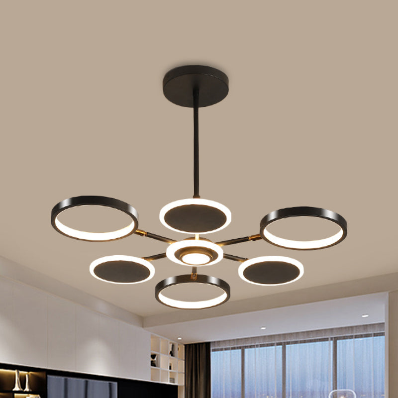 Adjustable Loop Metal Chandelier Lamp Contemporary Black/Gold 6 Bulbs LED Ceiling Pendant Light for Dining Room