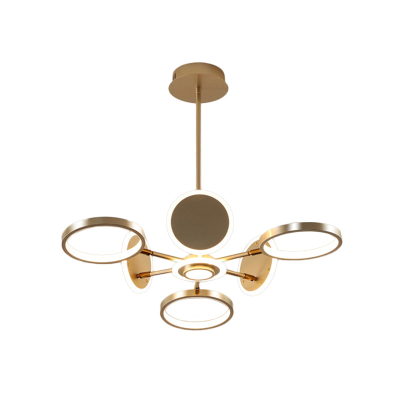 Adjustable Loop Metal Chandelier Lamp Contemporary Black/Gold 6 Bulbs LED Ceiling Pendant Light for Dining Room