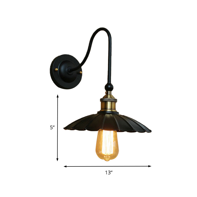 1 Kopf übergrocknete Wandhalterung Leicht Vintage Schwarzer Metallic Leuchtenleuchte mit Schwanenhalsarm