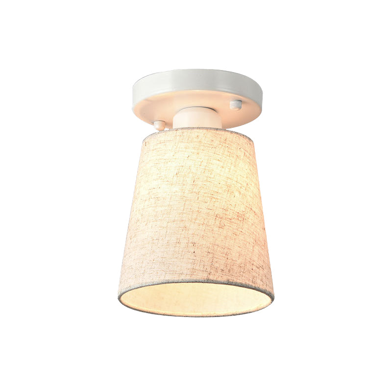 Small Horn Bedroom Semi Flush Light Fabric Single Minimalist Ceiling Mount Lamp in Black/White