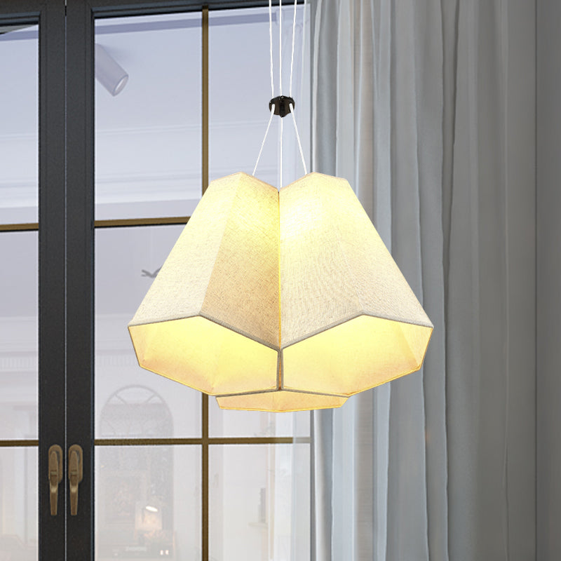 White Hexagon Pyramid Drop Pendant Modern 3 Bulbs Fabric Multi Light Ceiling Light