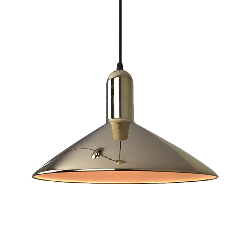 Iron Gold/Silver Down Lighting Tapered 1-Bulb Industrial Style Pendant Light Fixture for Living Room