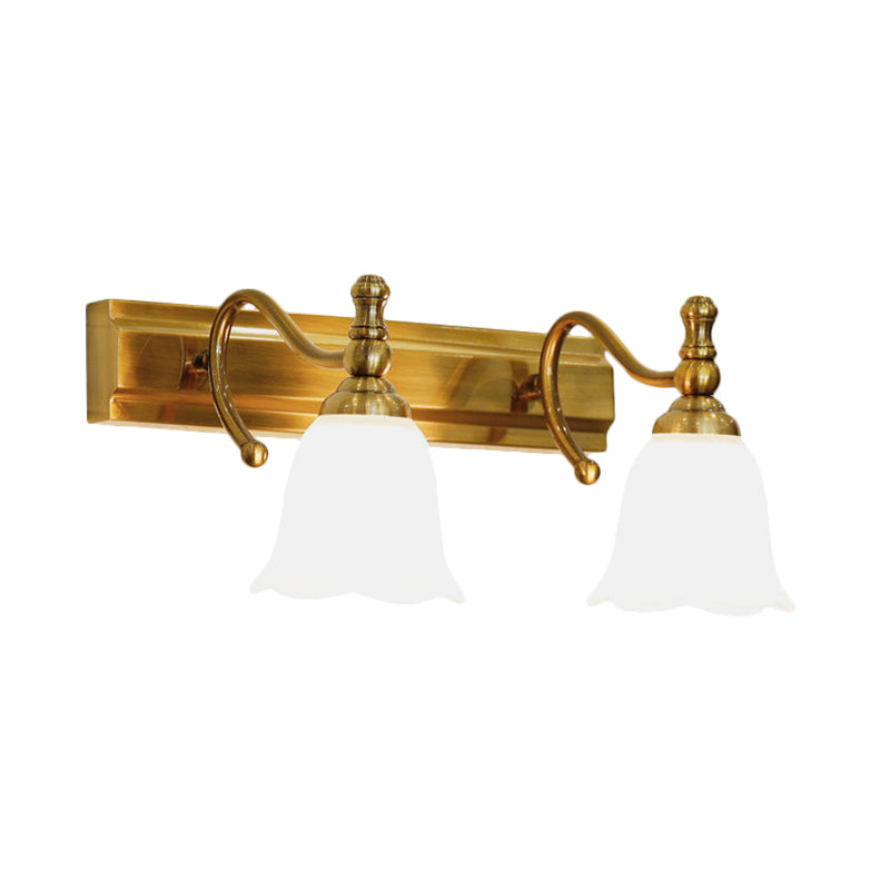 2/3 Köpfe Wand Waschtisch Licht kolonialer Badezimmer Wandlampe mit Blume Opalglas Schatten in Gold