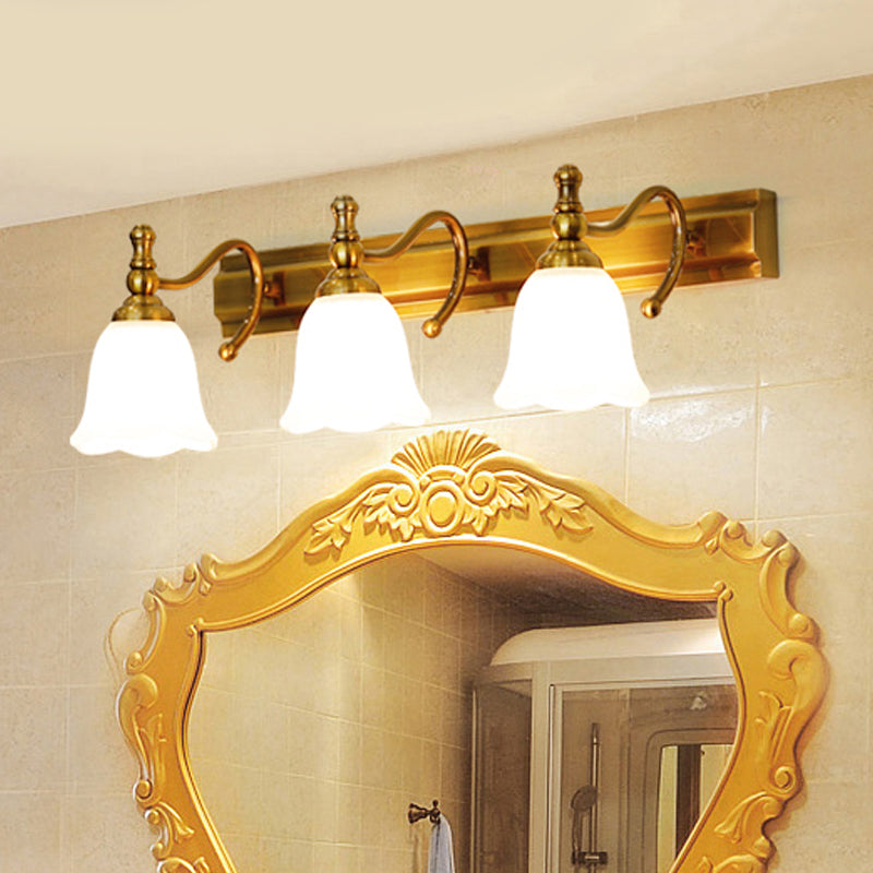 2/3 Köpfe Wand Waschtisch Licht kolonialer Badezimmer Wandlampe mit Blume Opalglas Schatten in Gold