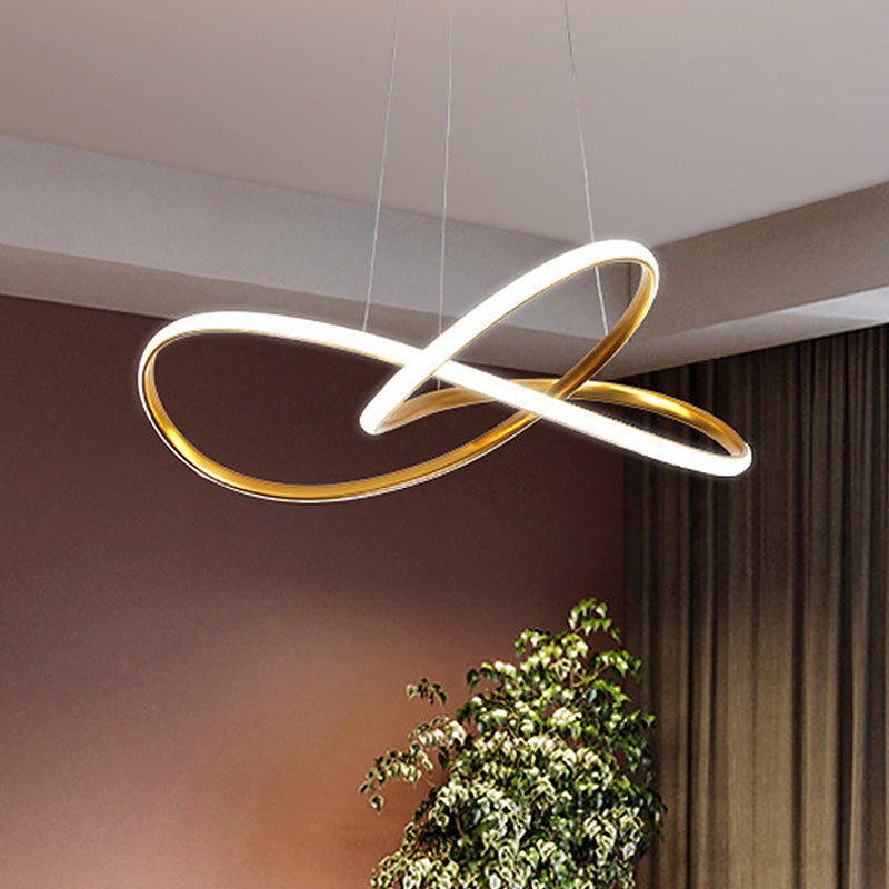 Curving LED LADELIER LIGHT LADULE ACCIFICAZIONE ACRILICA MINIMO LAMPAGGIO DI SUSPENSIONE IN BLACO/BIANCO/GOLD, LARGHTRA 19,5 "/23,5"