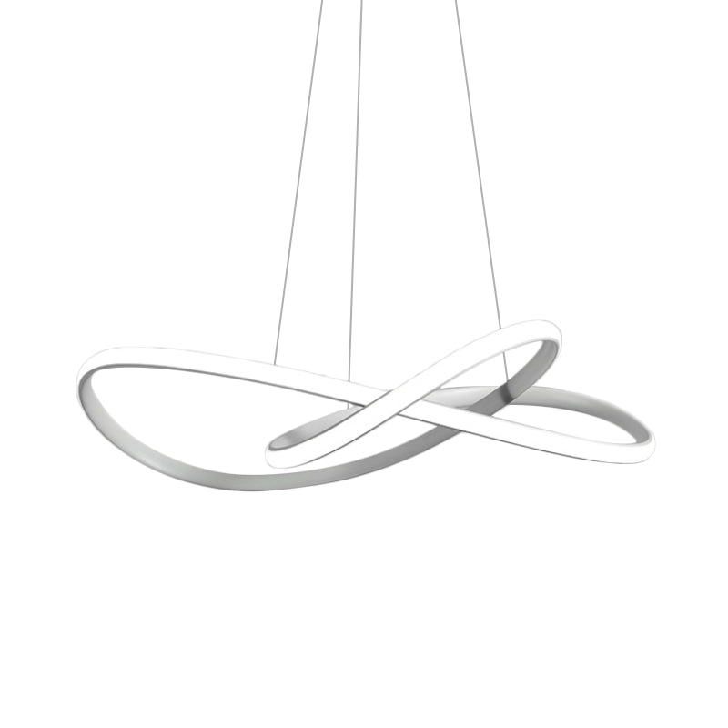 Curving LED Chandelier Light Minimal Acrylic Dining Table Suspension Lamp in Black/White/Gold, 19.5"/23.5" Width