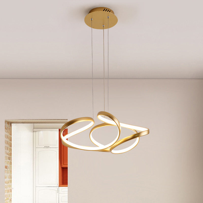 18"/19.5" W Minimalist LED Hanging Light Acrylic Gold/Coffee Seamless Curves Chandelier Pendant Light in Warm/White Light