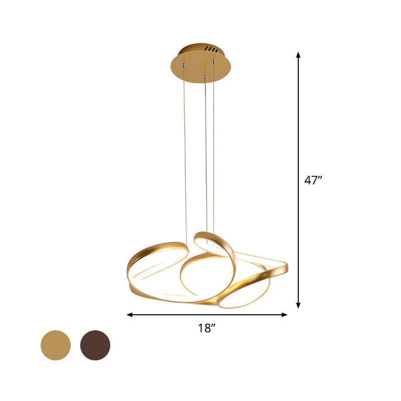 18"/19.5" W Minimalist LED Hanging Light Acrylic Gold/Coffee Seamless Curves Chandelier Pendant Light in Warm/White Light