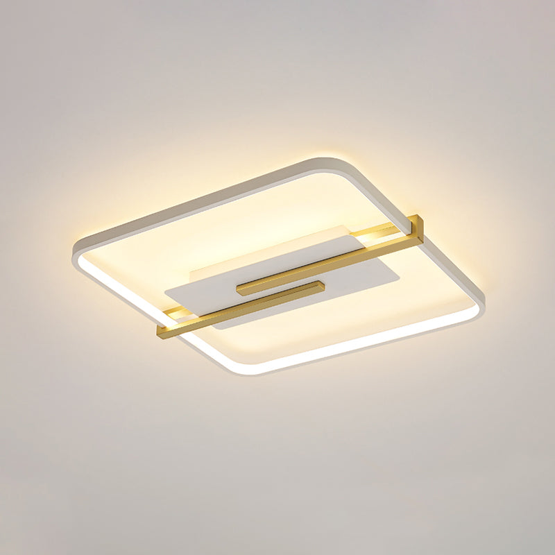 LED Bedroom Flush-Mount Light Fixture Minimalist Black/White and Gold Ceiling Lamp with Square Acrylic Frame