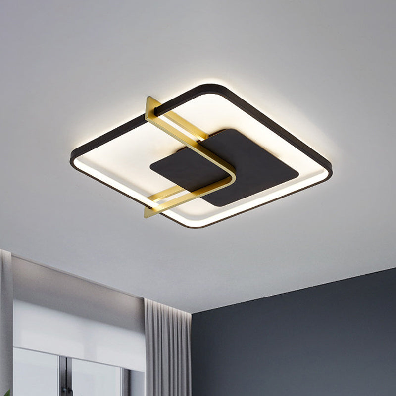 Squared Thin Ceiling Flushmount Lamp Minimalism Acrylic Black/White-Gold LED Flush Light Fixture with Right Angle Curve