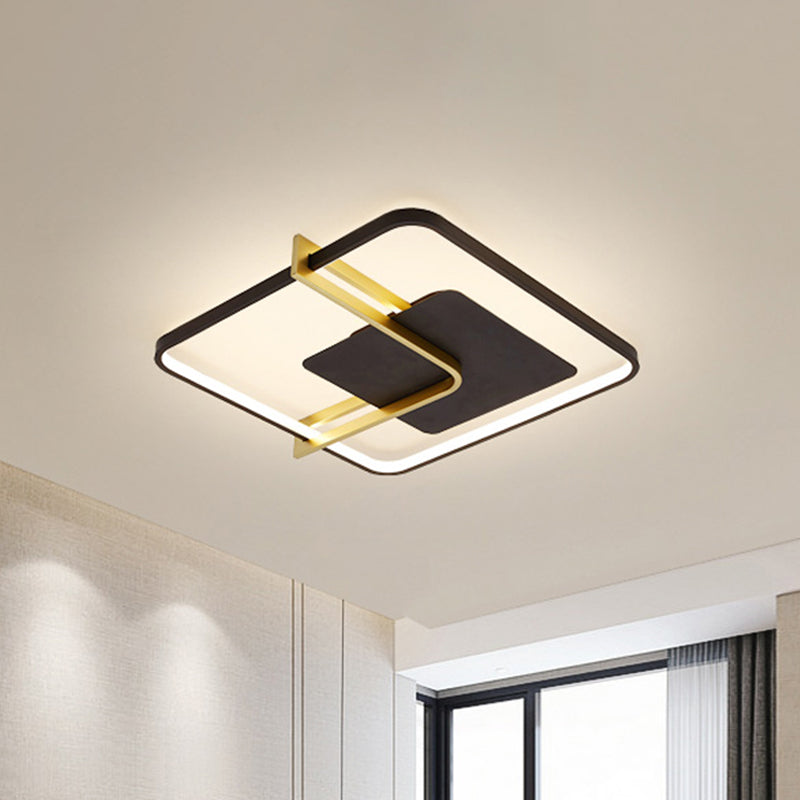 Squared Thin Ceiling Flushmount Lamp Minimalism Acrylic Black/White-Gold LED Flush Light Fixture with Right Angle Curve