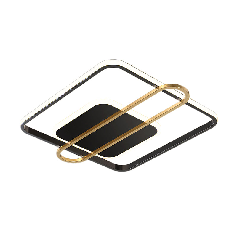 Square and Oblong Thin Ceiling Fixture Simplicity Aluminum Bedroom LED Flush Mount Lighting in Black/White/Gold, 16.5/20.5 Inch Width
