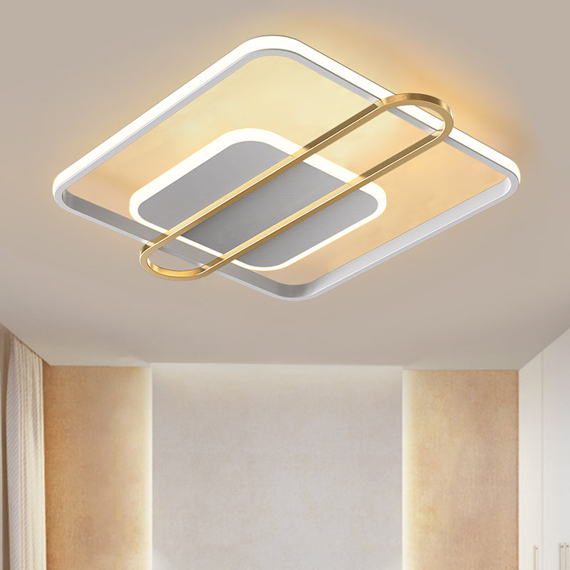 Square and Oblong Thin Ceiling Fixture Simplicity Aluminum Bedroom LED Flush Mount Lighting in Black/White/Gold, 16.5/20.5 Inch Width