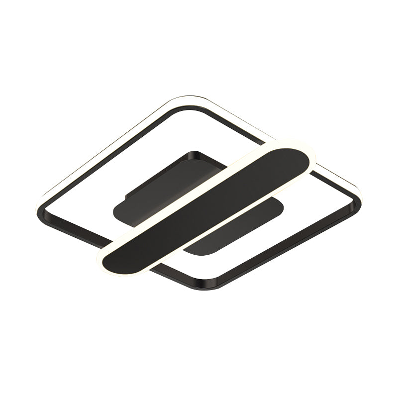 Aluminium dun vierkant frame plafondlamp eigentijds zwart/goud/wit LED inbouwarmatuur met dwarsbalk, 16,5/20,5 inch breed