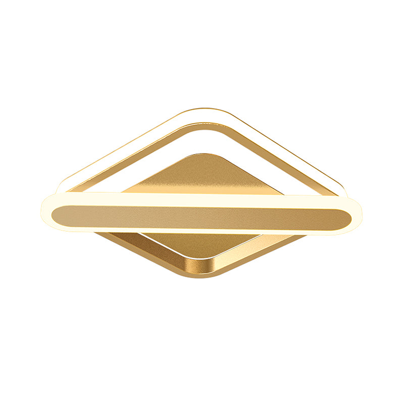 Rhombus-Oblong Foyer Flush Light Iron Modernism LED Ceiling Mounted Lighting Fixture in Black/Gold/White