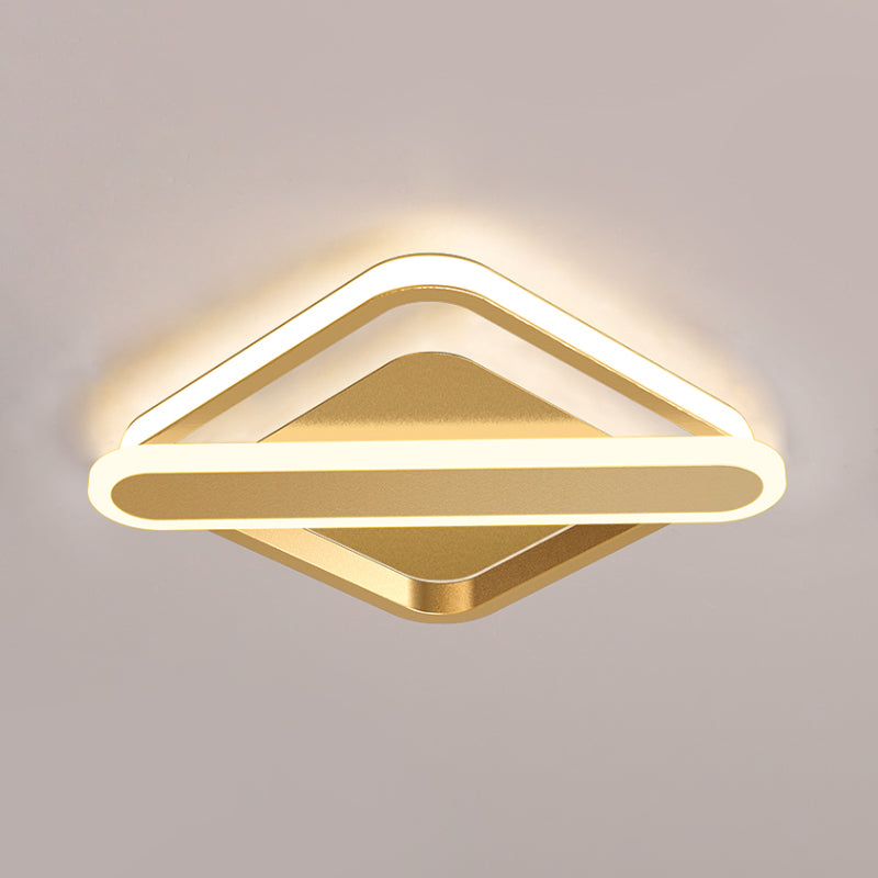 Rhombus-Oblong Foyer Flush Light Iron Modernism LED Ceiling Mounted Lighting Fixture in Black/Gold/White