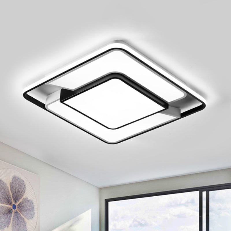 Modern Spliced Square Thin Ceiling Lamp Aluminum Bedroom LED Flush Mount Recessed Lighting in Black-White, 18"/21.5" Wide