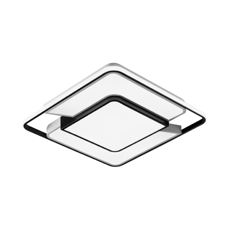 Modern Spliced Square Thin Ceiling Lamp Aluminum Bedroom LED Flush Mount Recessed Lighting in Black-White, 18"/21.5" Wide