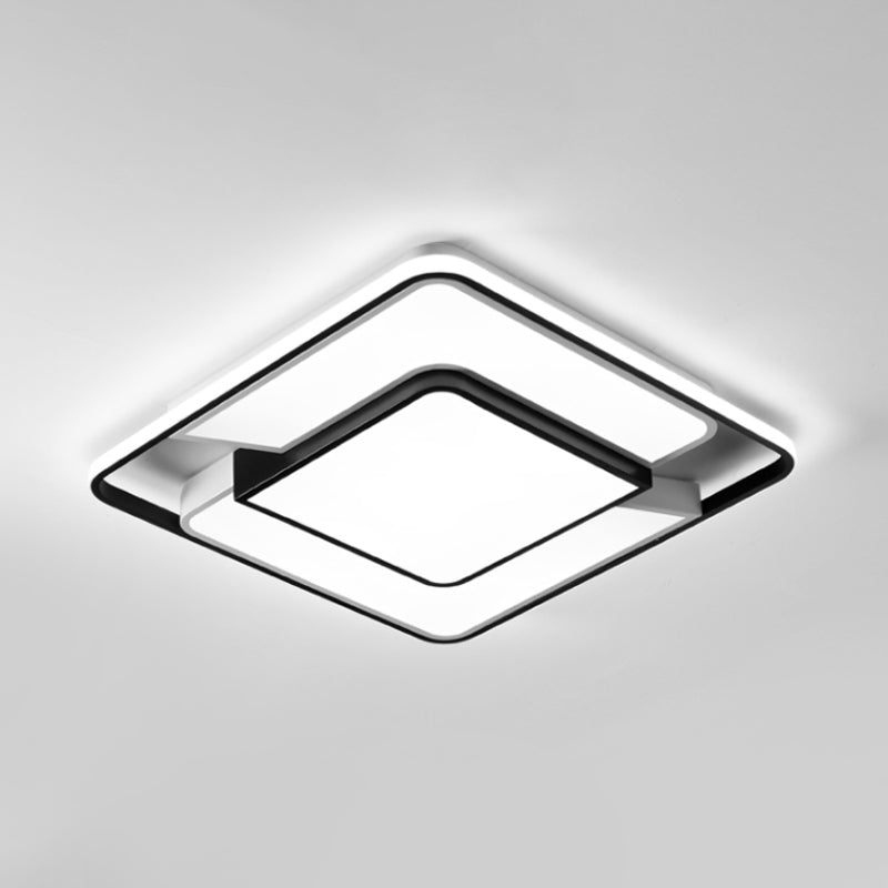 Modern Spliced Square Thin Ceiling Lamp Aluminum Bedroom LED Flush Mount Recessed Lighting in Black-White, 18"/21.5" Wide