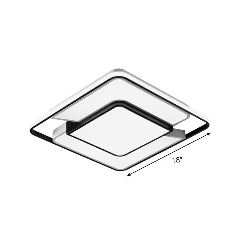 Modern Spliced Square Thin Ceiling Lamp Aluminum Bedroom LED Flush Mount Recessed Lighting in Black-White, 18"/21.5" Wide