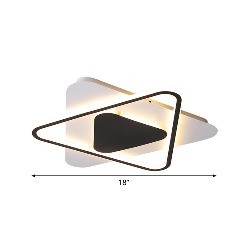 Crossed Triangular Thin Flush Light Modernism Acrylic Bedroom 18"/23.5" Wide LED Ceiling Mount Lamp in Black-White