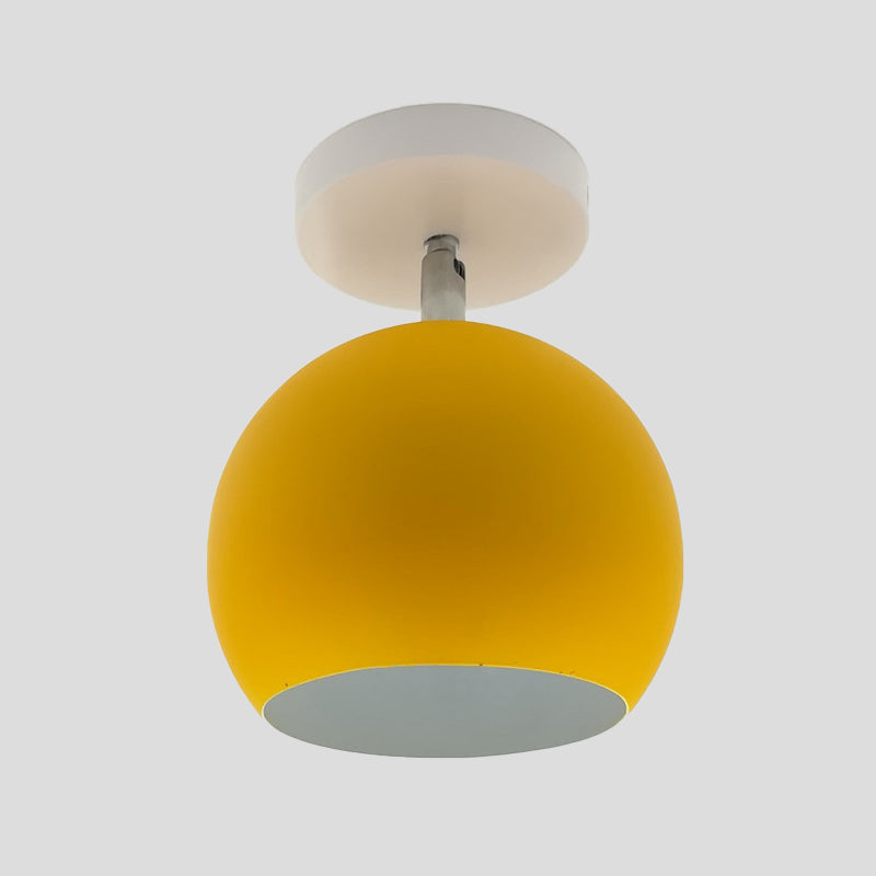 Small Half Sphere Adjustable Flush Mount Macaron Aluminum 1 Bulb Yellow/Pink/Grey Semi Flush Mount Lighting Fixture