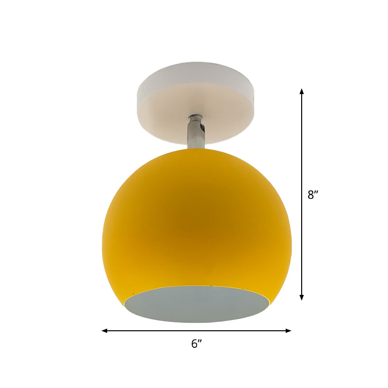 Small Half Sphere Adjustable Flush Mount Macaron Aluminum 1 Bulb Yellow/Pink/Grey Semi Flush Mount Lighting Fixture