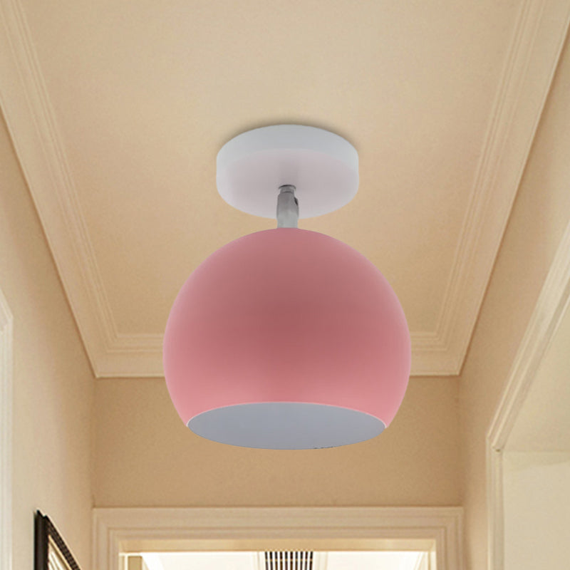 Small Half Sphere Adjustable Flush Mount Macaron Aluminum 1 Bulb Yellow/Pink/Grey Semi Flush Mount Lighting Fixture