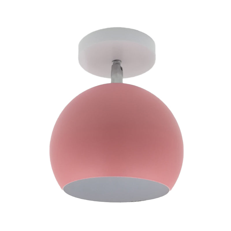 Small Half Sphere Adjustable Flush Mount Macaron Aluminum 1 Bulb Yellow/Pink/Grey Semi Flush Mount Lighting Fixture