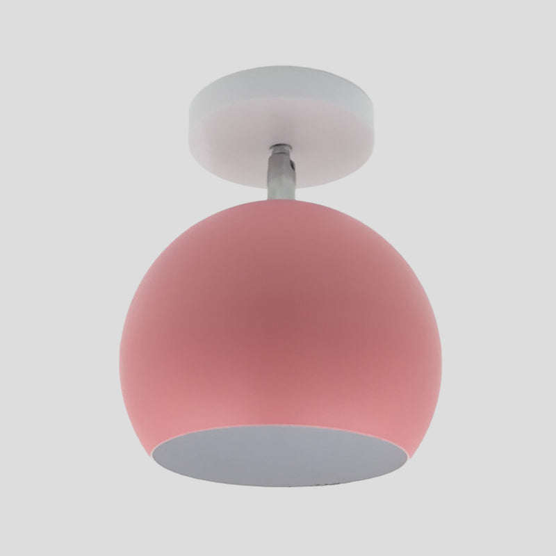 Small Half Sphere Adjustable Flush Mount Macaron Aluminum 1 Bulb Yellow/Pink/Grey Semi Flush Mount Lighting Fixture