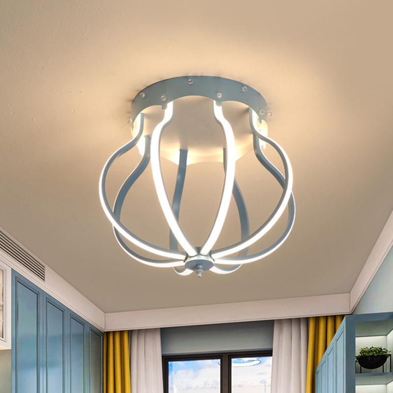Yellow/Blue Pear Cage Semi Flush Macaron Style Aluminum Semi Flush Mounted Ceiling LED Light for Bedroom, Warm/White Light