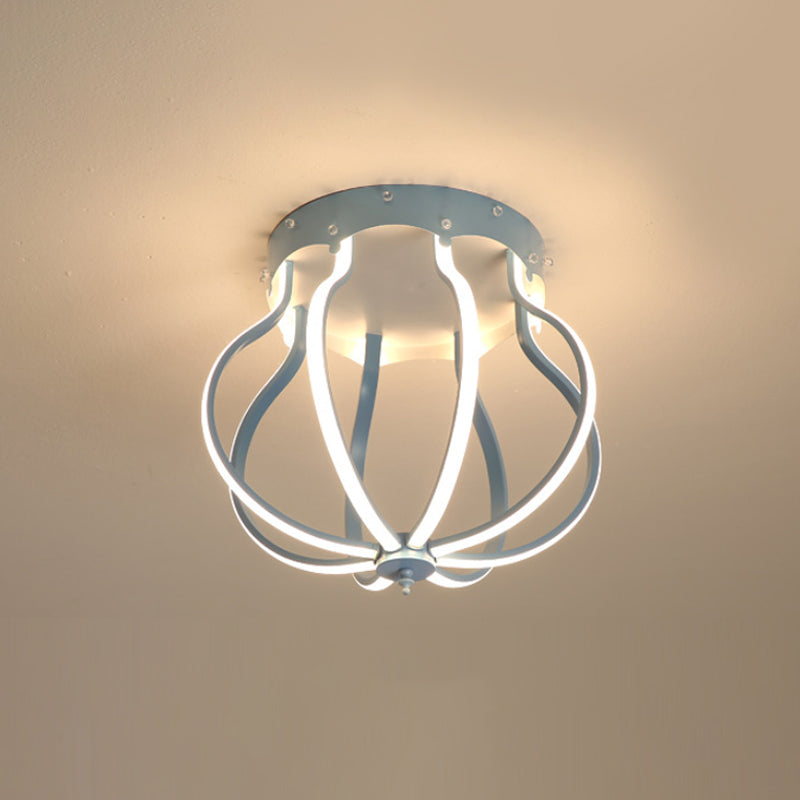 Luz LED de techo semiempotrada de aluminio estilo macarrón semiempotrada con jaula de pera amarilla/azul para dormitorio, luz blanca/cálida