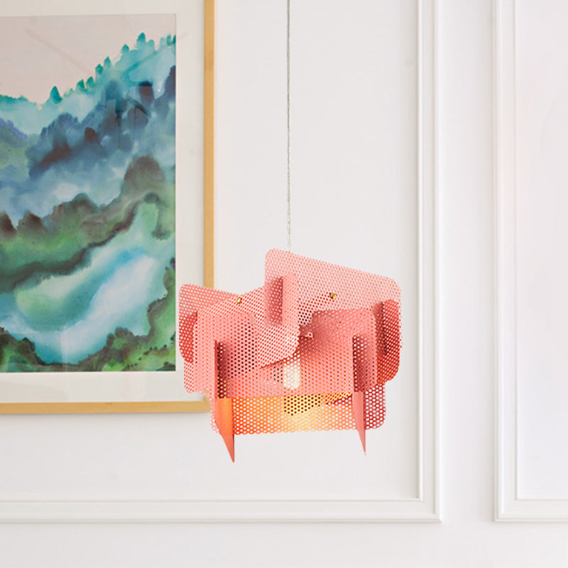 Staal gesplitst maasscherm druppel hanger Modern Vogue 1 kop roze/grijs hangende plafondlicht voor eetkamer