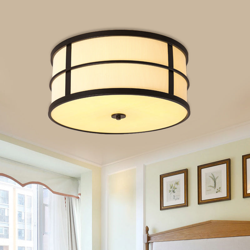 5-Bulb Drum Ceiling Light Traditional Black Fabric Flush Mount Lighting Fixture with Circular Frame