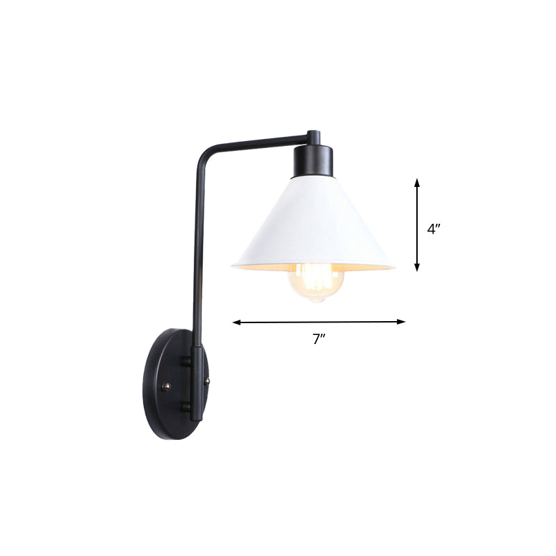 Lámpara de pared cónica blanca Vintage retro metálico 1 Bulbo de estudio de estudio Luz de montaje de pared con brazo angular