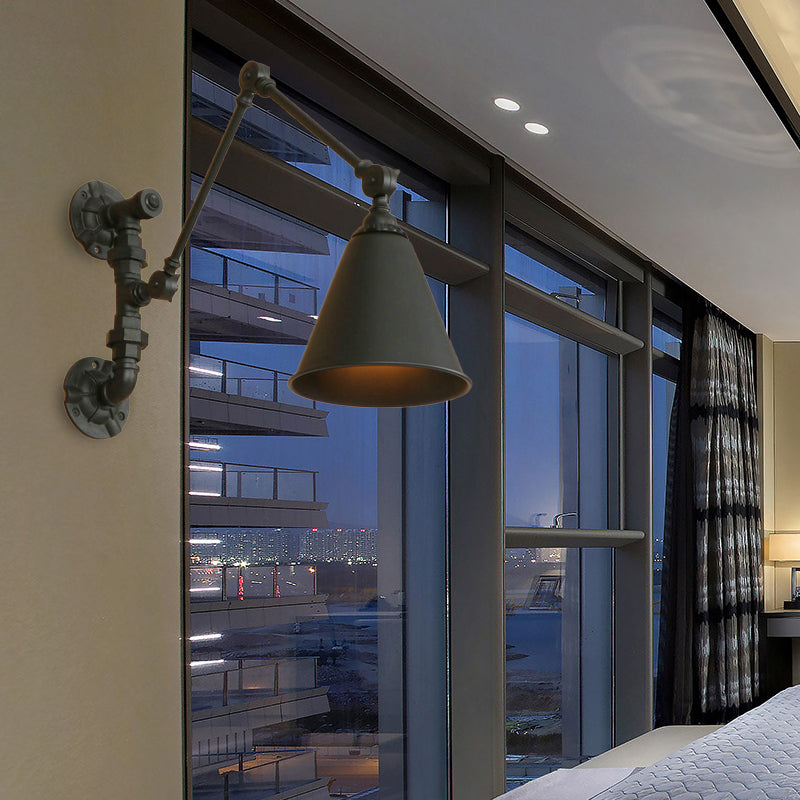 Industrielle Schwung Arm Wandleuchte 1 Lichtmetallwandlampe mit konischem Schatten in Schwarz für den Untersuchungsraum