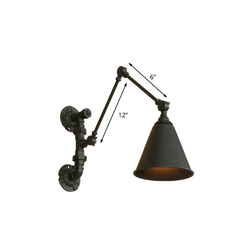 1 Bulb Swing Arm Wall Sconce Lighting Industrial Black Metal Wall Mount Light with Cone Shade