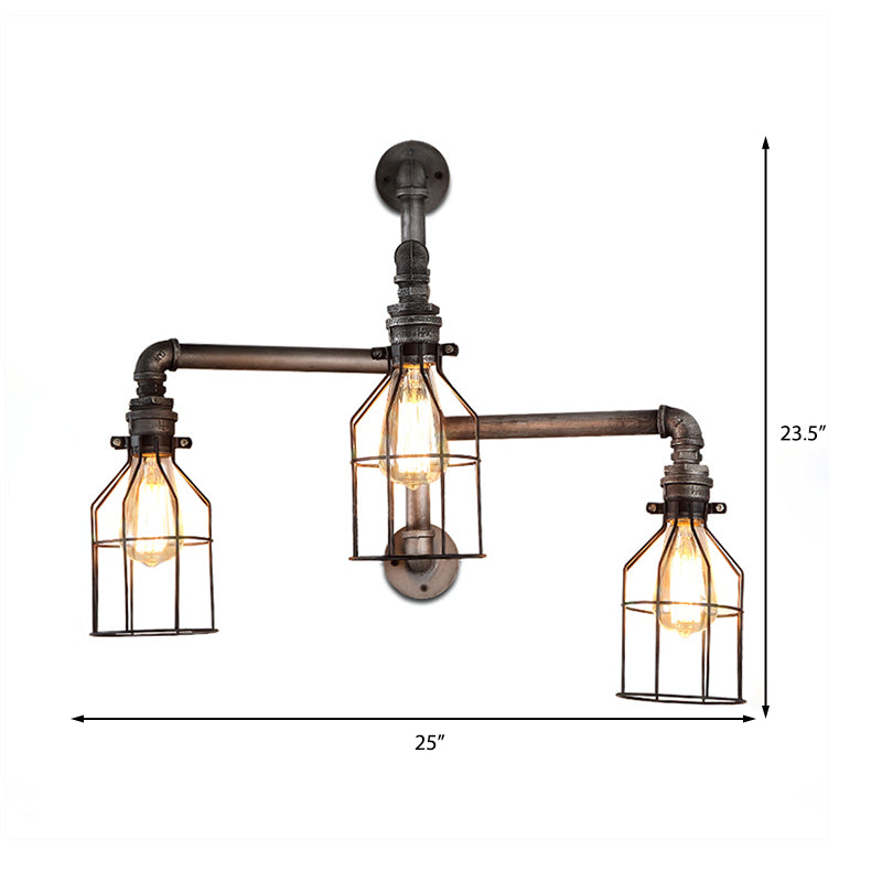 3 luci illuminazione a parete di protezione in filo con design tubo vintage in metallo bronzo la luce per caffetteria per caffettiera