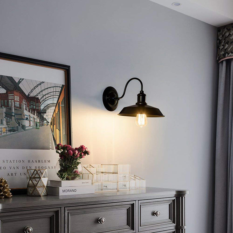 1 Bulb Wall Lighting with Barn Shade Metallic Vintage Style Restaurant Wall Sconce Light in Black