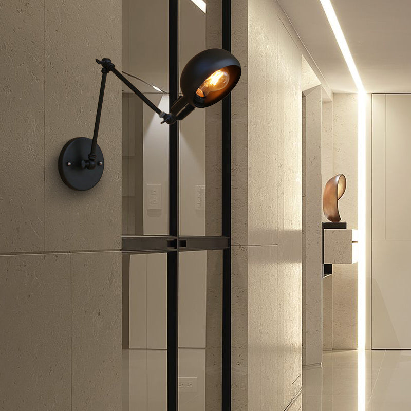 1 Bulb Metal Wall Lighting Industrial Black Swing Arm Study Room Wall Sconce Light with Bowl Shade