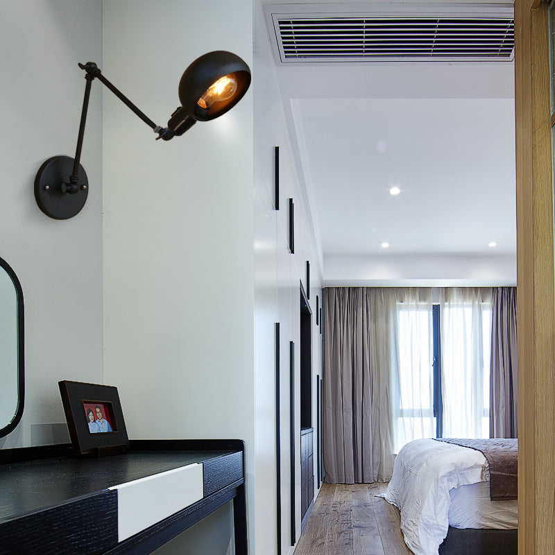 1 Bulb Metal Wall Lighting Industrial Black Swing Arm Study Room Wall Sconce Light with Bowl Shade