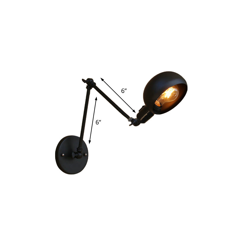 1 Bulb Metal Wall Lighting Industrial Black Swing Arm Study Room Wall Sconce Light with Bowl Shade