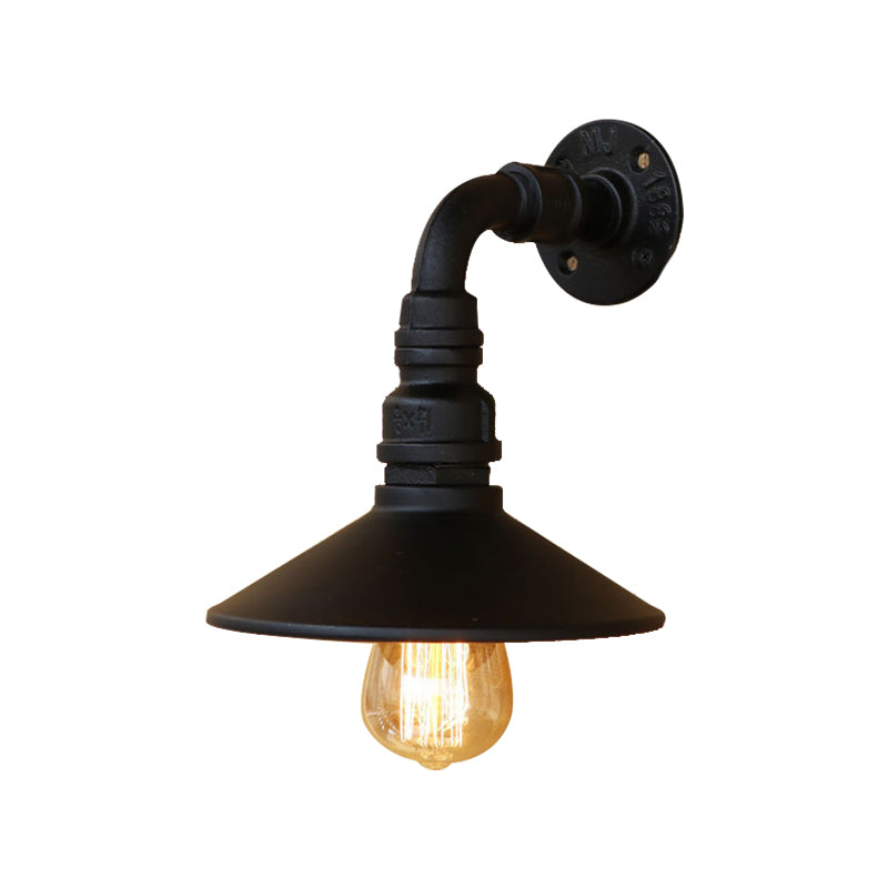 Metal Antique Brass/Black Wall Sconce Light Conic Shade 1 Light Steampunk Wall Lighting with Curved Pipe