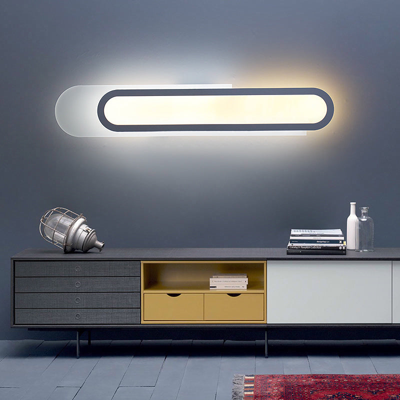 Vanité de salle de bain LED Lumière avec une teinte acrylique oblongue appiculture murale blanche en lumière chaude / blanche, 12 "/ 18" / 20 "de largeur