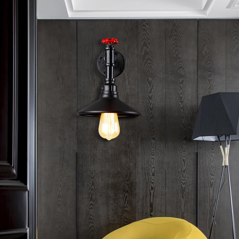 1 cabeza de metal de montaje de montaje de montaje vintage industrial tono cónico negro iluminación de pared de comedor con tubo de plomería
